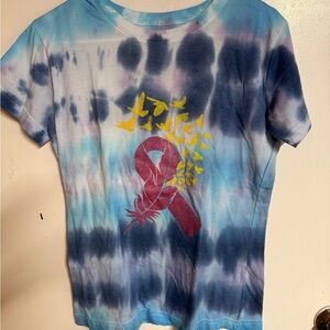 Tie-Dye T-Shirt with Ribbon and Feather Design